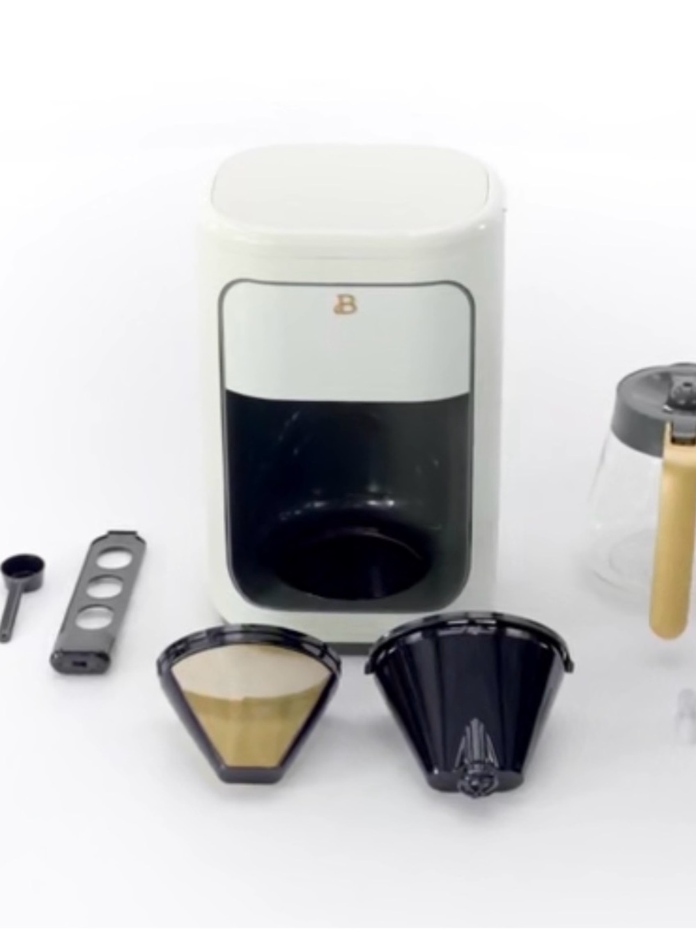 Compact White Pour-Over Coffee Brewer with Reusable Filters